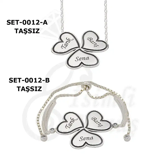 Gümüş Kalpli İsimli Kolye Bileklik Set - 1