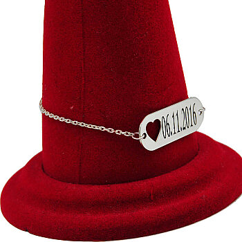 Gümüş Kalpli Plaka İsimli Bayan Bileklik - 2