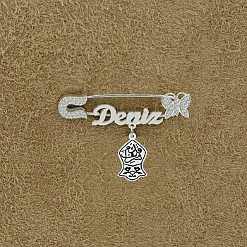 Gümüş Kelebekli İsimli Bebek İğnesi - 3