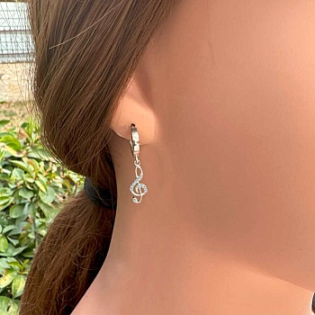 Gümüş Sol Anahtarı Sallantılı Küpe - 2