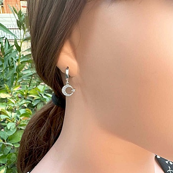 Gümüş Taşlı Ay Yıldızlı Küpe - 2